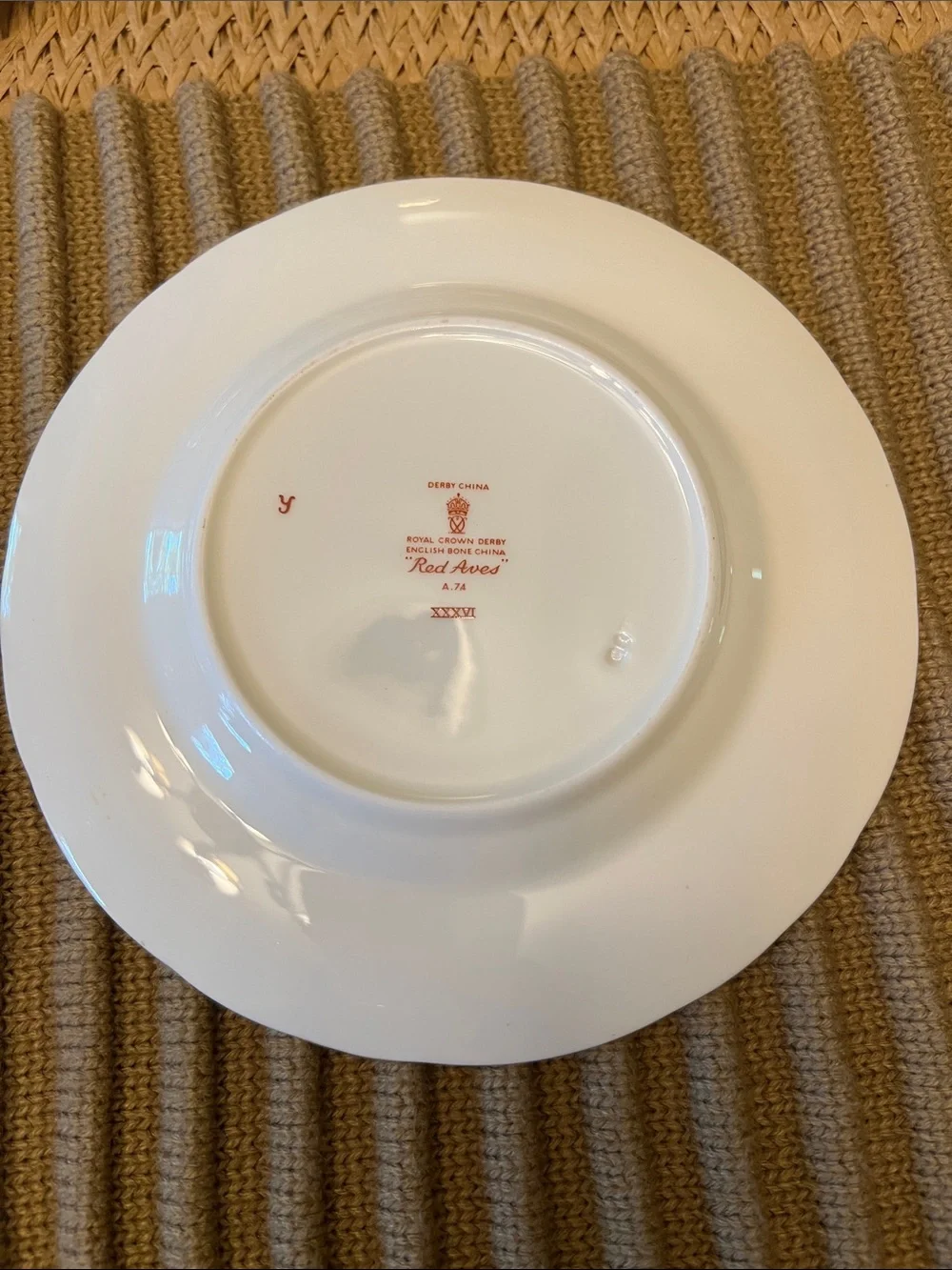 Royal Crown Derby English Bone China Red Aves. Set of 6.